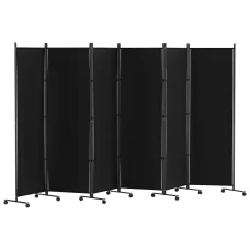 Artiss 6 Panel Room Divider Screen 323cm Black Oxford Fabric, Foldable, Lockable Wheels, Privacy Partition