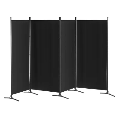 Artiss 4-Panel Room Divider Screen, 345x180cm, Black Velvet - Elegant, Foldable Privacy Solution with Metal Frame