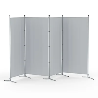 Artiss 4 Panel Room Divider Screen 345x180cm Grey – Foldable, Lightweight, Metal Frame, Adjustable, Home/Office Use