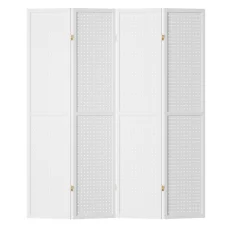 Artiss 4 Panel Room Divider Screen - 164x170cm, Pine Wood & MDF, White Pegboard Design, Foldable & Portable Divider