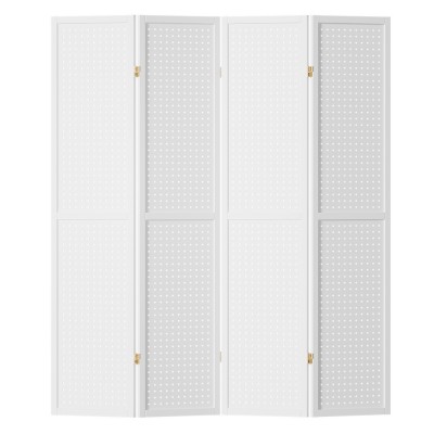 Artiss 4 Panel Room Divider Screen - 164x170cm, Pine Wood & MDF, White Pegboard Design, Foldable & Portable Divider
