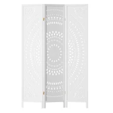Artiss 3 Panel Room Divider, Circle Design, 132x170cm, White, Pine Wood & MDF, Foldable, for Home & Office Privacy