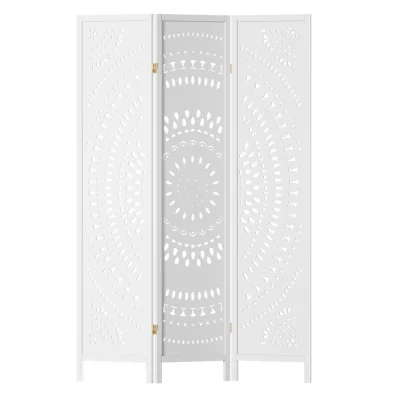 Artiss 3 Panel Room Divider, Circle Design, 132x170cm, White, Pine Wood & MDF, Foldable, for Home & Office Privacy