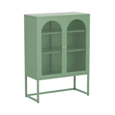ArtissIn Buffet Sideboard Metal Cabinet, Cold-Rolled Steel, ELMA Green, 85x40x120cm, Modern Storage with Mesh Doors