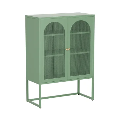 ArtissIn Buffet Sideboard Metal Cabinet, Cold-Rolled Steel, ELMA Green, 85x40x120cm, Modern Storage with Mesh Doors