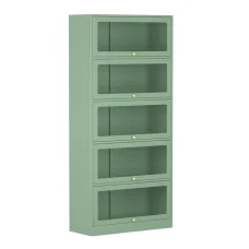 ArtissIn Elia Buffet Sideboard Cabinet, Cold Rolled Steel, Light Green, 79x32x175cm, Mesh Doors, Modern Storage Solution