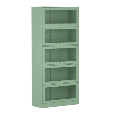 ArtissIn Elia Buffet Sideboard Cabinet, Cold Rolled Steel, Light Green, 79x32x175cm, Mesh Doors, Modern Storage Solution