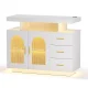 Artiss White Buffet Sideboard Cabinet with LED Lighting, Clear Doors, Gold Handles, E1 Particle Board, 100x40x80cm