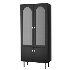 Artiss Buffet Sideboard Cabinet, Particle Board & Acrylic, 80x35x180cm, Black, Modern Storage with Adjustable Legs