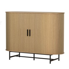 Artiss PIIA Buffet Sideboard Cabinet - Oak Finish, Sliding Fluted Doors, 4 Shelves, Metal Legs, 120cm x 39.5cm x