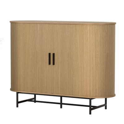 Artiss PIIA Buffet Sideboard Cabinet - Oak Finish, Sliding Fluted Doors, 4 Shelves, Metal Legs, 120cm x 39.5cm x