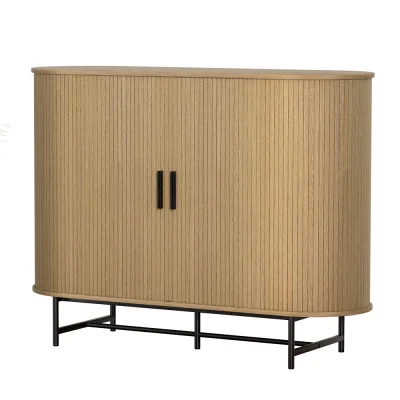 Artiss PIIA Buffet Sideboard Cabinet - Oak Finish, Sliding Fluted Doors, 4 Shelves, Metal Legs, 120cm x 39.5cm x