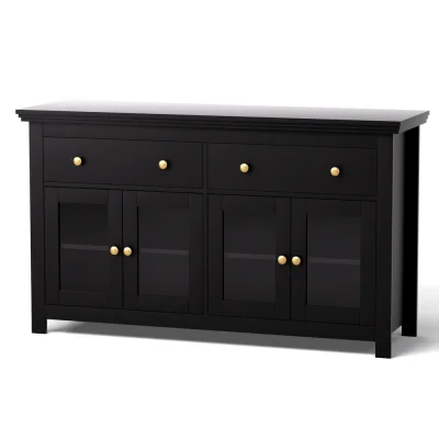 Artiss 130cm Black Buffet Sideboard Storage Cabinet - Clear Glass Doors, Adjustable Shelves, Sturdy Particle Board