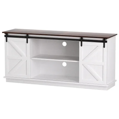 Artiss 150cm White Buffet Sideboard Cabinet - Rustic MDF Design with Sliding Barn Doors, 2-Tier Shelves & Anti-Tip Kit