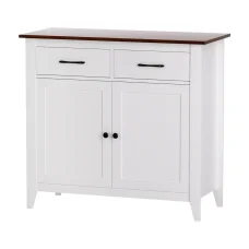 Artiss White Buffet Sideboard Storage Cabinet with Walnut-Top, 90cm, 2 Drawers, MDF Frame, Anti-Tip Kit, Easy Assembly
