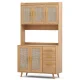 Artiss Rattan Buffet Sideboard Hutch - 180cm Pine Cabinet with Adjustable Shelves, Soft-Close Hinges, and Anti-Tip Kit