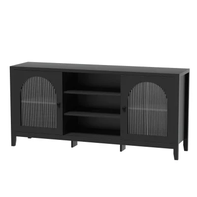 Artiss Buffet Sideboard, Particle Board, 160cm x 39cm x 76cm, Black, Adjustable Shelves, Modern Dining Storage