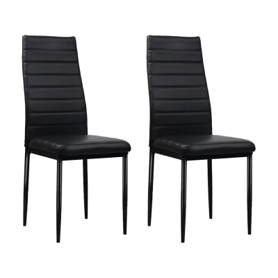 Artiss Set of 4 Black Leather Dining Chairs - Channel Tufted, Waterproof PVC Upholstery, Metal Legs, Easy Assembly