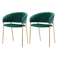 Artiss Diala Dining Chairs Set of 2 - Green Velvet Armchairs with Metal Frame, 77cm Height, Elegant and Durable Design Artiss Diala Dining Chairs Set of 2 - Green Velvet Armchairs with Metal Frame, 77cm Height, Elegant and Durable Design