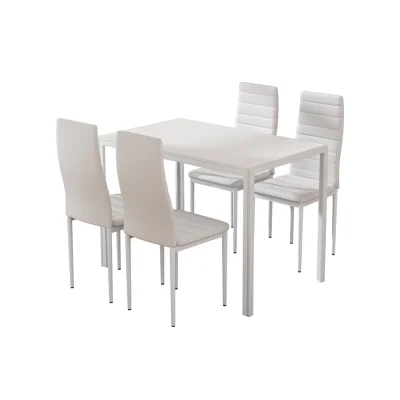 Artiss White Dining Set - Modern 5-Piece with 18mm MDF Table & PVC Chairs, Powder-Coated Metal Frame, Easy Assembly