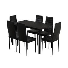 Artiss Modern Black 7-Piece Dining Set – 18mm MDF Table, PVC Chairs, Metal Frame, Easy Assembly, Water Resistant