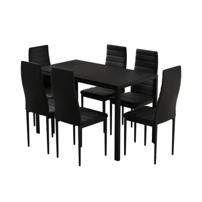 Artiss Modern Black 7-Piece Dining Set – 18mm MDF Table, PVC Chairs, Metal Frame, Easy Assembly, Water Resistant