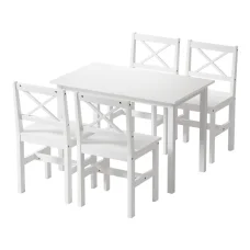 Artiss Kaye 5-Piece Dining Set - White 4-Seater with Pinewood Legs, X-Back Chairs & Melamine Finish, 1-Year Warranty