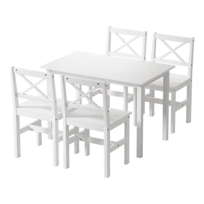 Artiss Kaye 5-Piece Dining Set - White 4-Seater with Pinewood Legs, X-Back Chairs & Melamine Finish, 1-Year Warranty