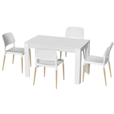 Artiss 5 Piece Dining Table and Chairs Set White – 120cm Wood Table, 4 Beech Wood Leg Chairs, Modern Kitchen Furniture