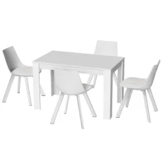 Artiss 5-Piece Dining Set – Rectangle White Table 120x70cm with 4 Cushioned Chairs, Sturdy Steel Legs, Modern Design