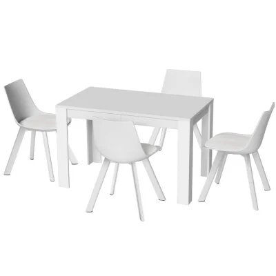 Artiss 5-Piece Dining Set – Rectangle White Table 120x70cm with 4 Cushioned Chairs, Sturdy Steel Legs, Modern Design