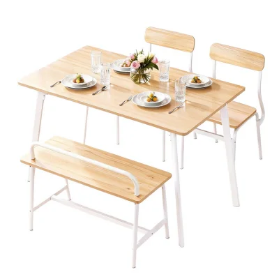 Artiss 4-Piece Dining Set: Natural & White MDF Table, 2 Chairs & Bench - Compact, Modern Scandi Style for Small Spaces