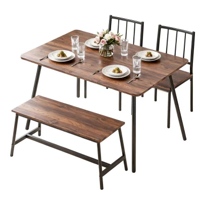 Artiss Rustic Brown Dining Table Set for 4 - Includes 2 Chairs & Bench, Durable MDF & Metal, Compact Space-Saving Design Artiss Rustic Brown Dining Table Set for 4 - Includes 2 Chairs & Bench, Durable MDF & Metal, Compact Space-Saving Design