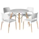 Artiss 5 Piece Dining Set – 100cm Round White Table with Solid Beech Wood Legs and 4 Modern White Chairs, MDF Top