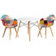 Artiss 3 Piece Dining Set – 90cm Round MDF Table with Solid Beech Wood Legs and 2 Fabric Chairs, Mid Century Style