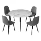 Artiss 5-Piece Dining Set, Round Marble Finish Table 110cm with 4 Velvet Grey Chairs, Metal Legs, Modern Style