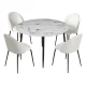 Artiss 5 Piece Dining Set – Marble White 110cm Round Table with Particle Board Top and 4 Sherpa Upholstered Chairs