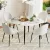 Artiss 5 Piece Dining Set – Marble White 110cm Round Table with Particle Board Top and 4 Sherpa Upholstered Chairs