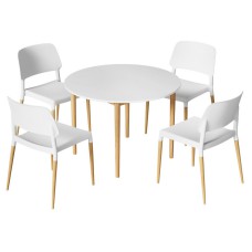 Artiss Demi 5-Piece Dining Table and Chairs Set, White Round MDF Tabletop, Pine Wood Legs, Seats 4, Nordic Style Artiss Demi 5-Piece Dining Table and Chairs Set, White Round MDF Tabletop, Pine Wood Legs, Seats 4, Nordic Style