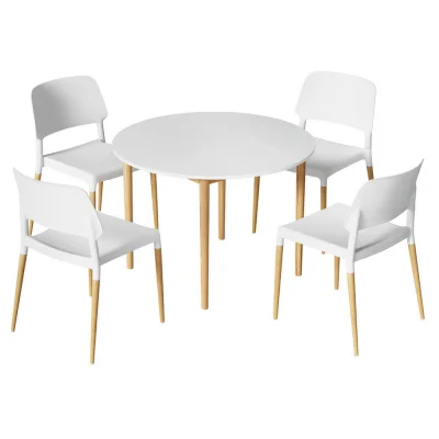 Artiss Demi 5-Piece Dining Table and Chairs Set, White Round MDF Tabletop, Pine Wood Legs, Seats 4, Nordic Style