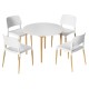 Artiss Demi 5-Piece Dining Table and Chairs Set, White Round MDF Tabletop, Pine Wood Legs, Seats 4, Nordic Style
