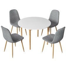Artiss Demi 5-Piece Dining Table and Chairs Set, White and Grey, MDF Round Table, Pine Wood Legs, Seats 4, Modern Artiss Demi 5-Piece Dining Table and Chairs Set, White and Grey, MDF Round Table, Pine Wood Legs, Seats 4, Modern