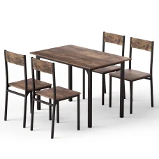 Artiss 5-Piece Rustic Brown Dining Table Set: Compact Design, Ergonomic Chairs, Powder-Coated Metal Frame, 110x70cm