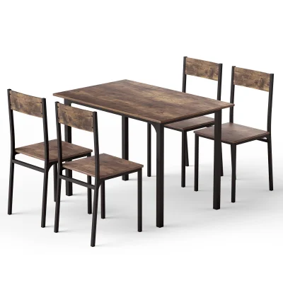 Artiss 5-Piece Rustic Brown Dining Table Set: Compact Design, Ergonomic Chairs, Powder-Coated Metal Frame, 110x70cm