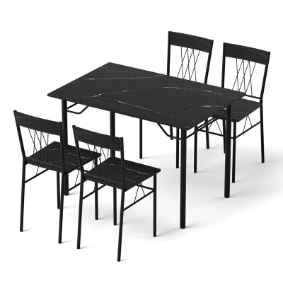 Artiss 5-Piece Dining Set, Black Marble MDF Table, Metal Frame, Compact Modern Design, for Small Spaces, Easy Assembly