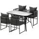 Gardeon 5-Piece Outdoor Dining Set: Black Steel Frame, Rope Chairs, Tempered Glass Table, UV & Weather Resistant