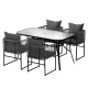 Gardeon 5PC Outdoor Mesh Dining Set - Black Steel Frame, Tempered Glass Table, UV-Resistant, Indoor/Outdoor Use