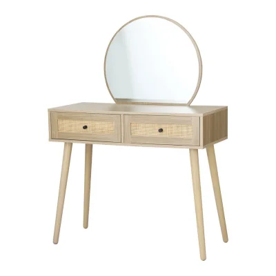Artiss Dressing Table Set, Rattan, Rubberwood, 90cm, Pine, with Mirror and Storage Drawers, Easy Assembly