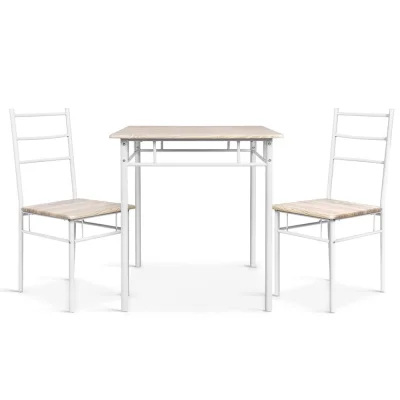 Artiss Machal 3-Piece Dining Set - Natural Oak, Industrial Design, Particle Board & Steel, 70cm Table, Easy to Clean Artiss Machal 3-Piece Dining Set - Natural Oak, Industrial Design, Particle Board & Steel, 70cm Table, Easy to Clean