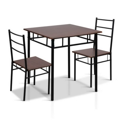 Artiss Machal 3-Piece Dining Set - Walnut & Black - Industrial Design with Particle Board & Reinforced Steel Frame Artiss Machal 3-Piece Dining Set - Walnut & Black - Industrial Design with Particle Board & Reinforced Steel Frame